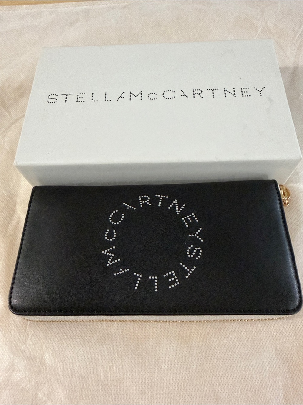 Stella McCartney Black Zip-Around Wallet with Perforated Logo